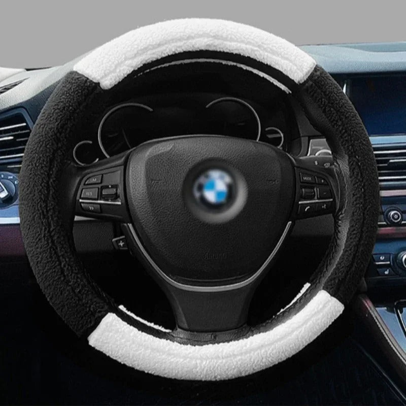Short Plush Car Steering Wheel Cover – Cute and Warm Anti-Slip Case for Autumn and Winter - Delicate Leather