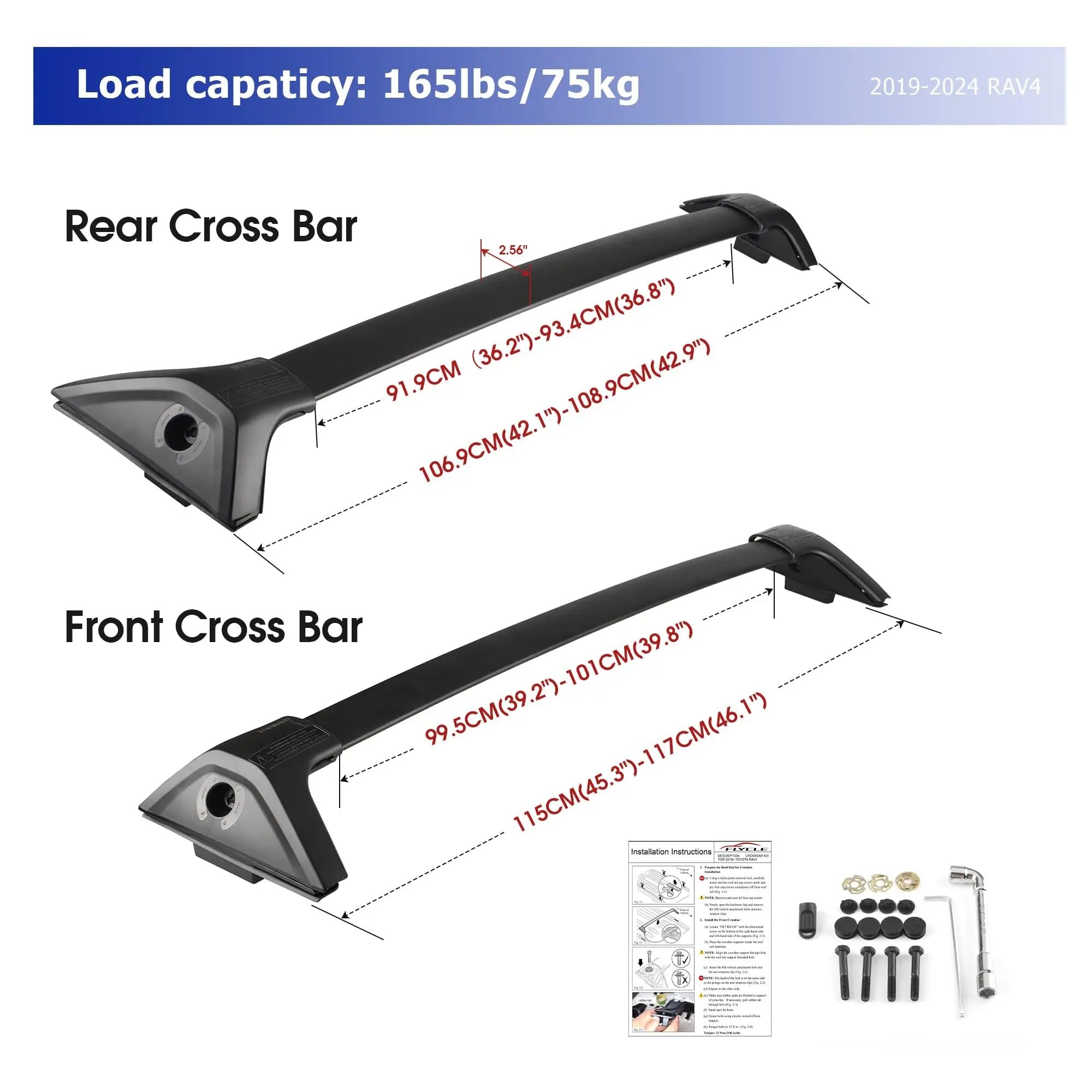 Roof Rack Cross Bars for Toyota RAV4 (2019-2024) - Aluminum Luggage Carrier for Kayaks, Bikes, Canoes, and More