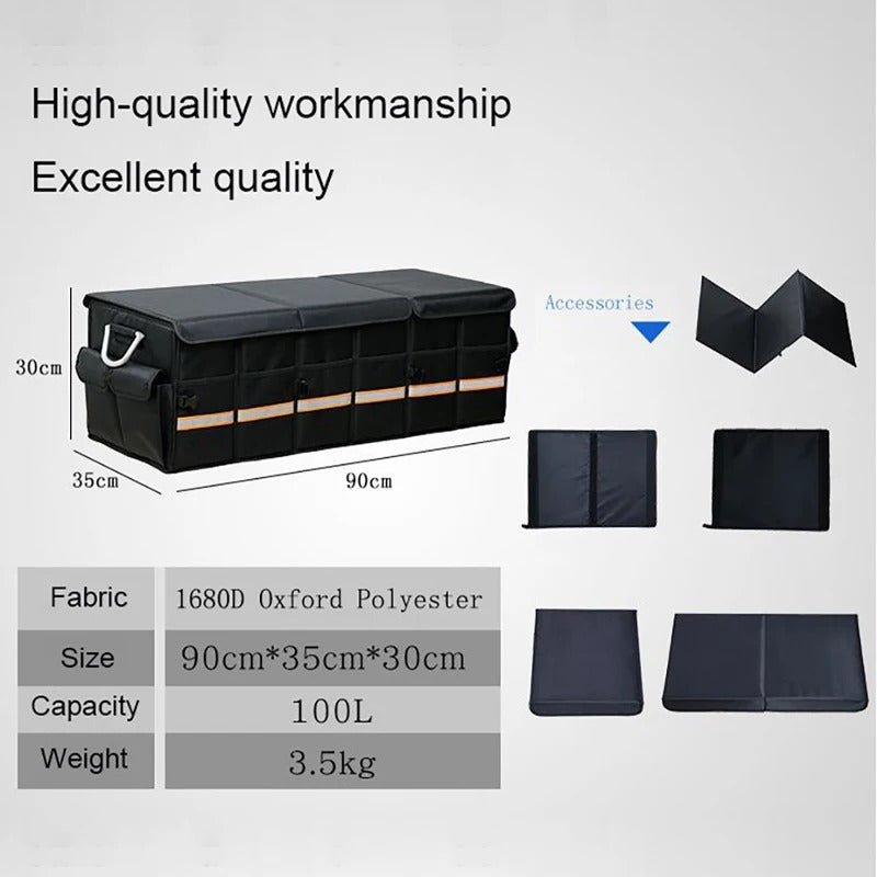 Heavy Duty 100L & 66L Car Trunk Organizer – Foldable, Collapsible Storage Box with Reflective Strip for SUV, Sedan & Truck