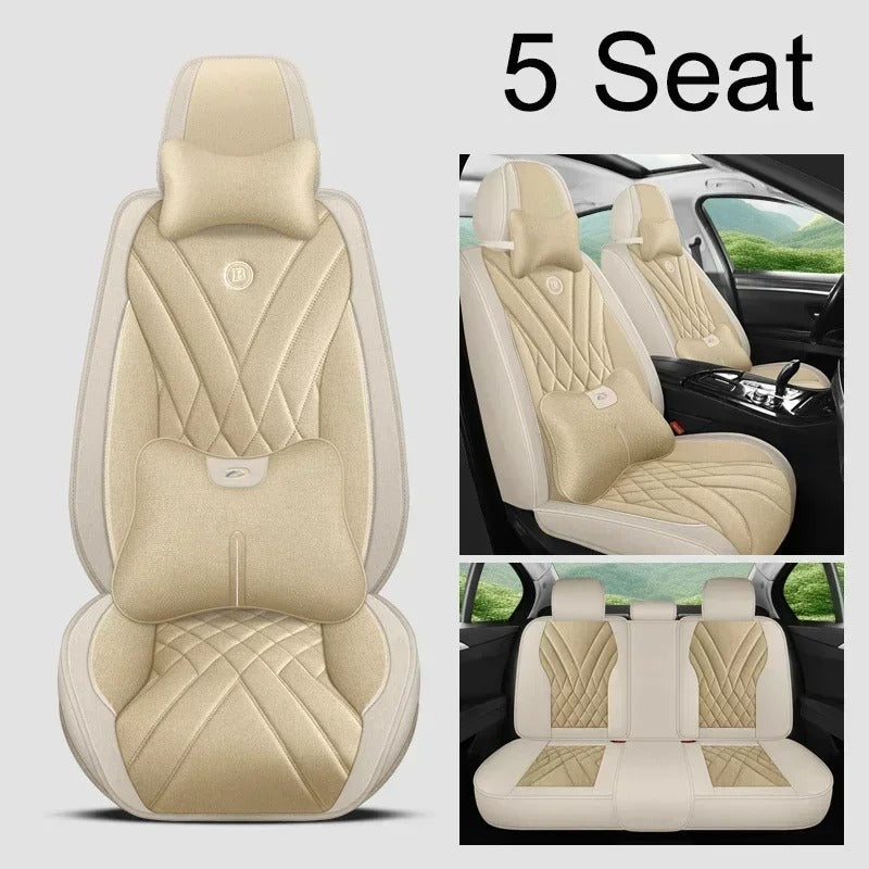 Universal Full Coverage Flax Car Seat Cover - Stylish Protection for Car Models - Delicate Leather