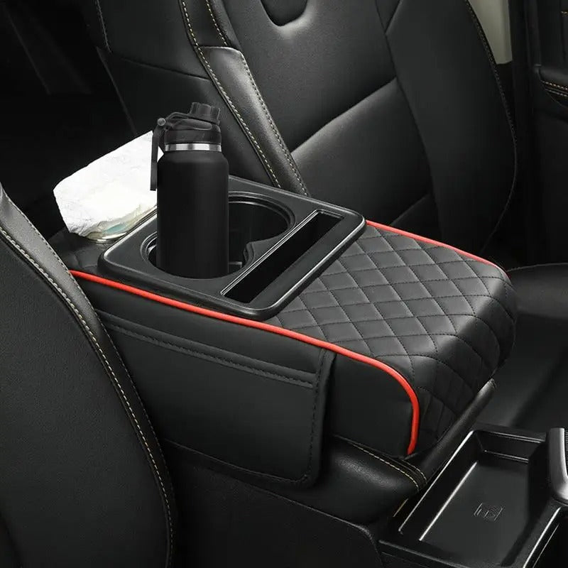Multifunctional Center Console Cover – Armrest Cushion with Cup and Phone Holder - Delicate Leather