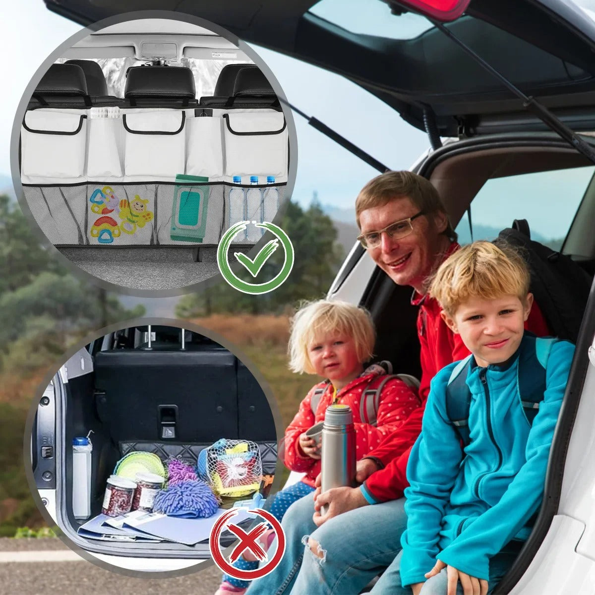 Car Backseat Organizer – 9-Pocket Waterproof Trunk Hanging Storage Bag (42.5x20.4 Inches) - Delicate Leather