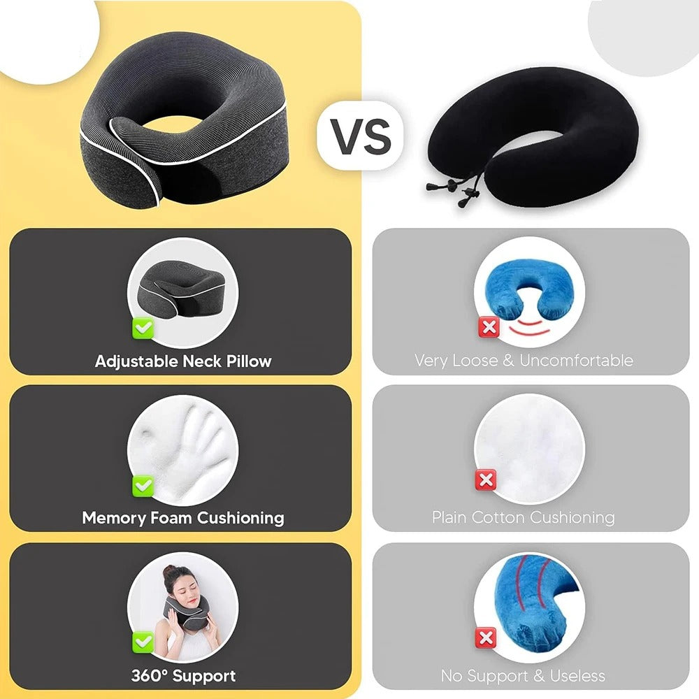 Portable U-Shaped Memory Foam Neck Pillow – Cervical Support for Travel, Noon Breaks, and Camping - Delicate Leather