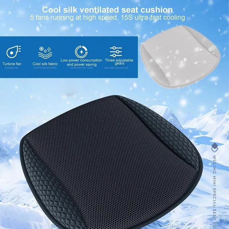 USB Cooling Seat Cushion – Ventilated Ice Silk Cover with 5 Fans & Adjustable 3-Speed Control
