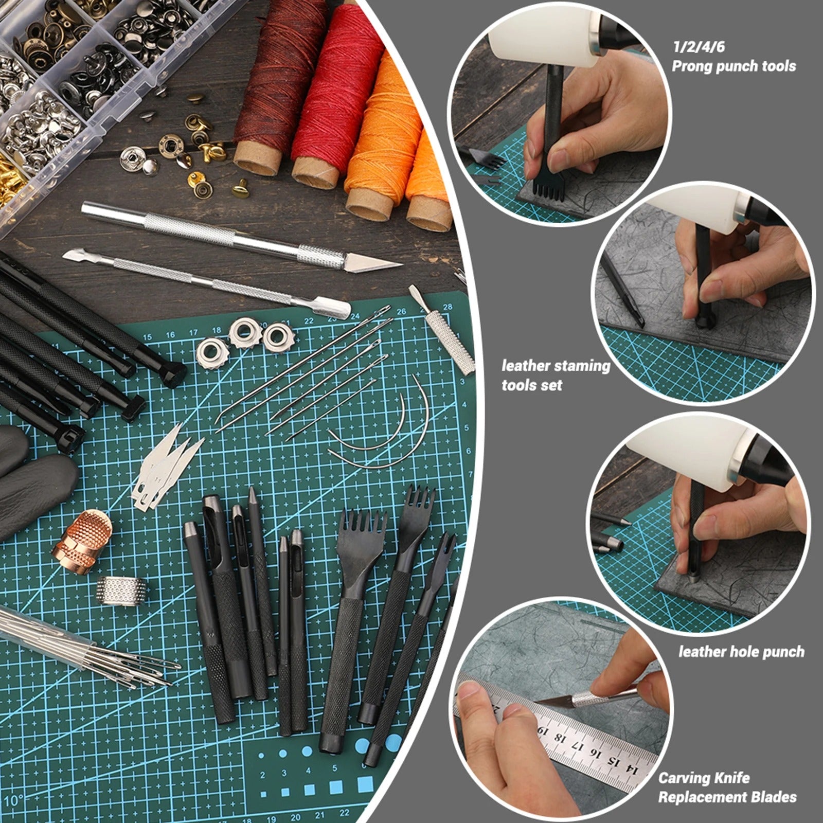 Professional Leather Working Tools Kit – Stamping Tools, Cutting Mat, Groover, and Rivets for DIY Beginners - Delicate Leather
