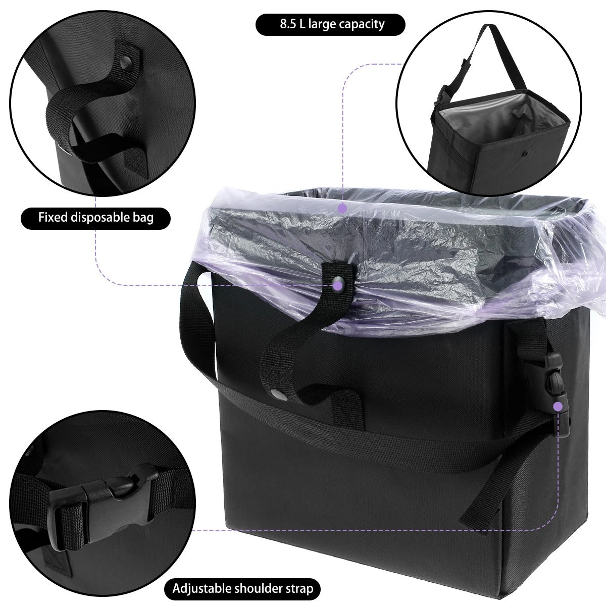 Foldable Waterproof Car Trash Can – 6.5L/8.5L Large Capacity Garbage Bag & Storage Organizer with Hanging Strap - Delicate Leather