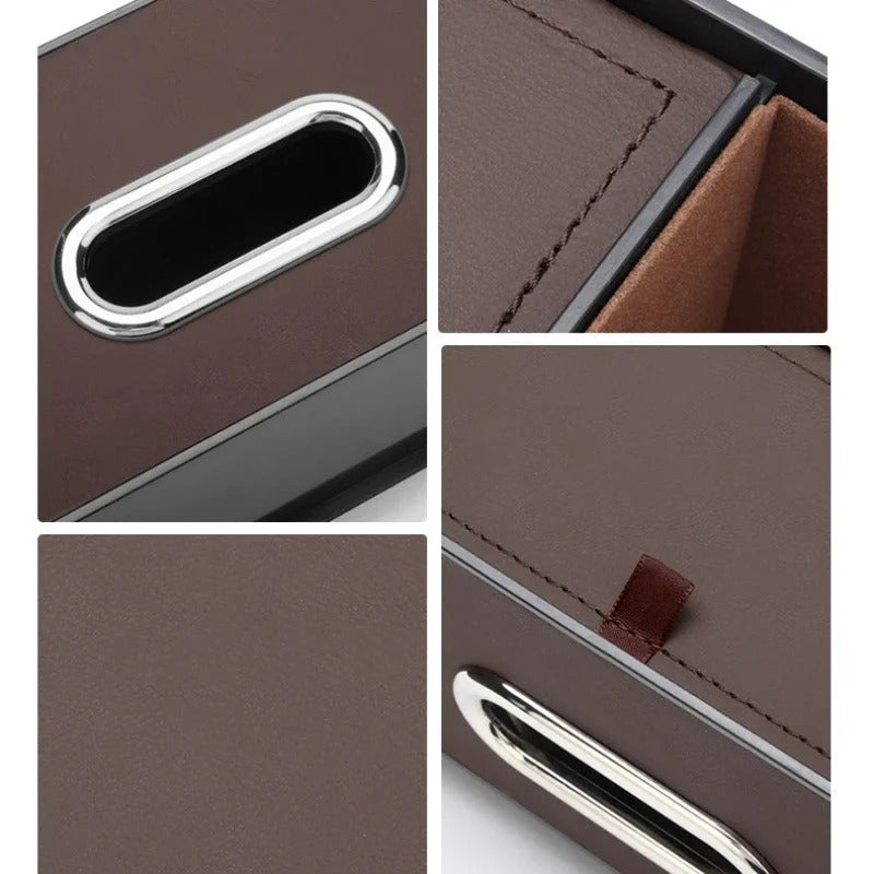 Multifunctional Car Leather Tissue Storage Box - Under Seat, Cute Auto Back Seat Paper Holder with Water Cup Slot, Creative & Portable Design - Delicate Leather