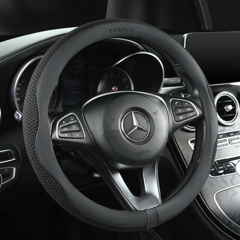 Ice Net PU Leather Steering Wheel Cover – Breathable & Anti-Slip | Universal Fit for Most Cars | Comfortable Grip, All-Season Use