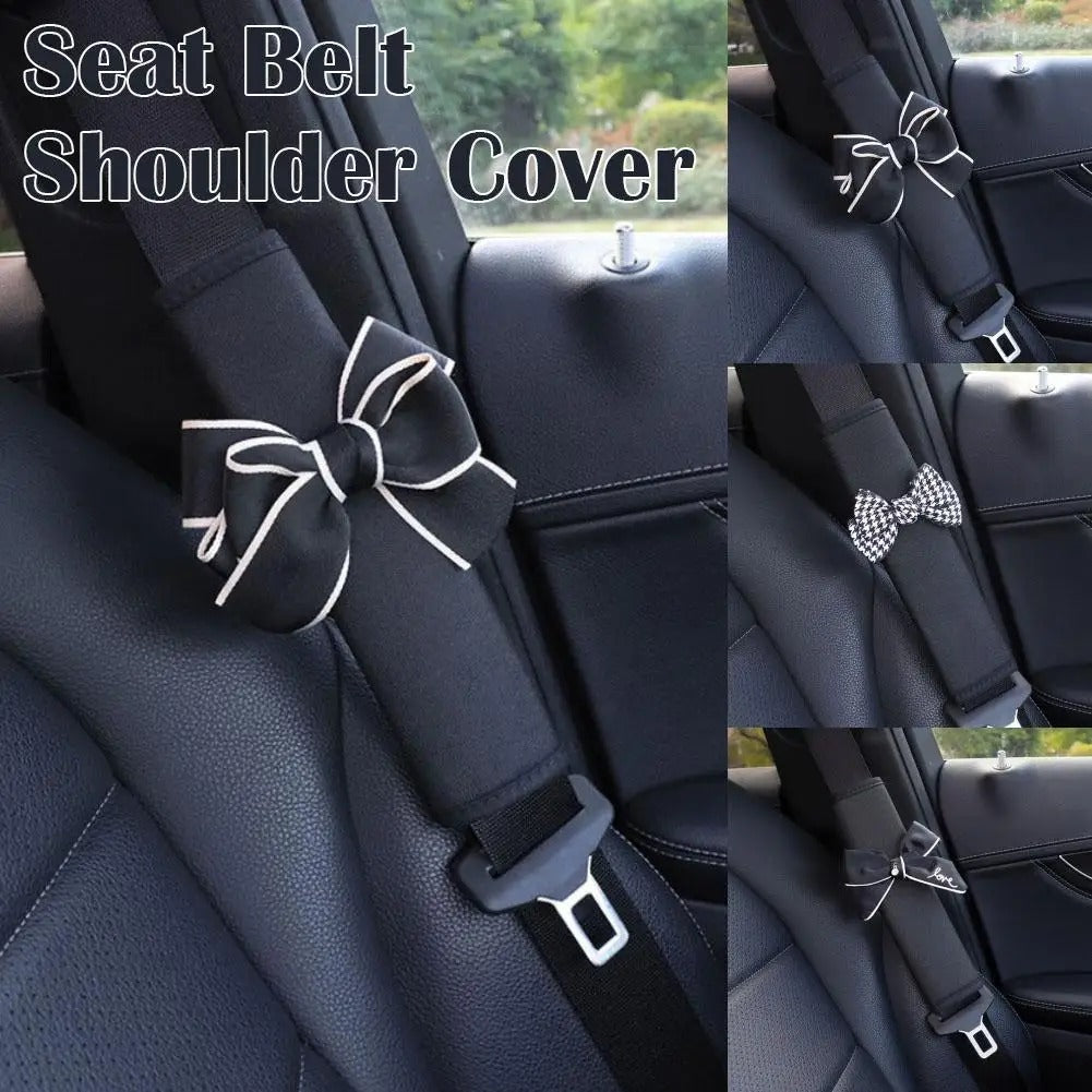 Cute Bowknot Plush Car Seat Belt Cover for Women – Soft Velvet Shoulder Strap Pad Cushion Protector (1Pc)