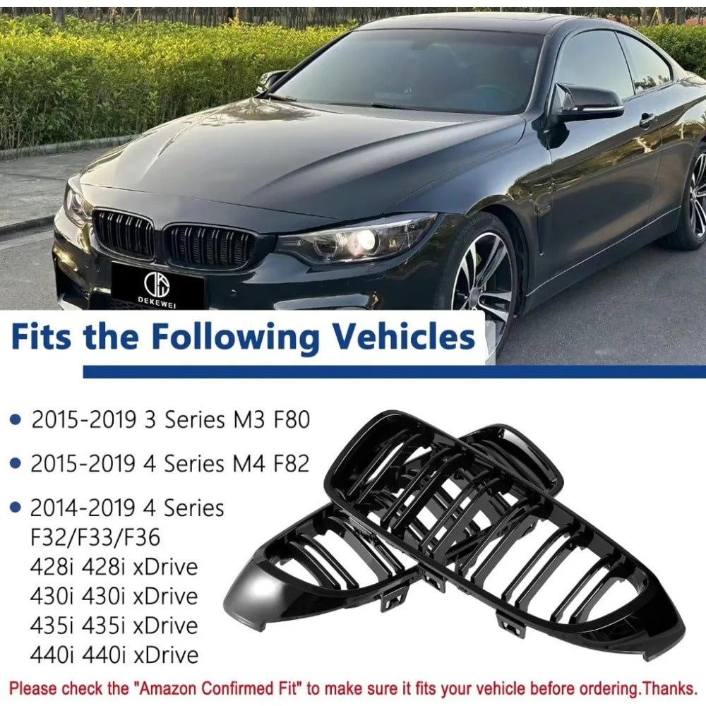 Gloss Black Double Slats Front Kidney Grille for BMW 4 Series F32/F33/F36 & M3/M4 (2013-2019)