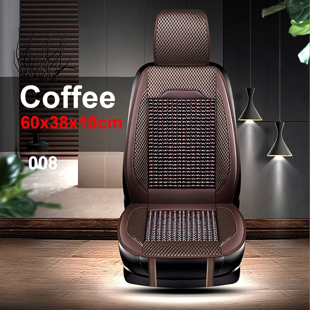 PU Leather Universal Car Seat Cover with Bamboo Beads – Breathable Cooling Front Seat Cushion Protector, Waterproof & Comfortable, for All Seasons - Delicate Leather