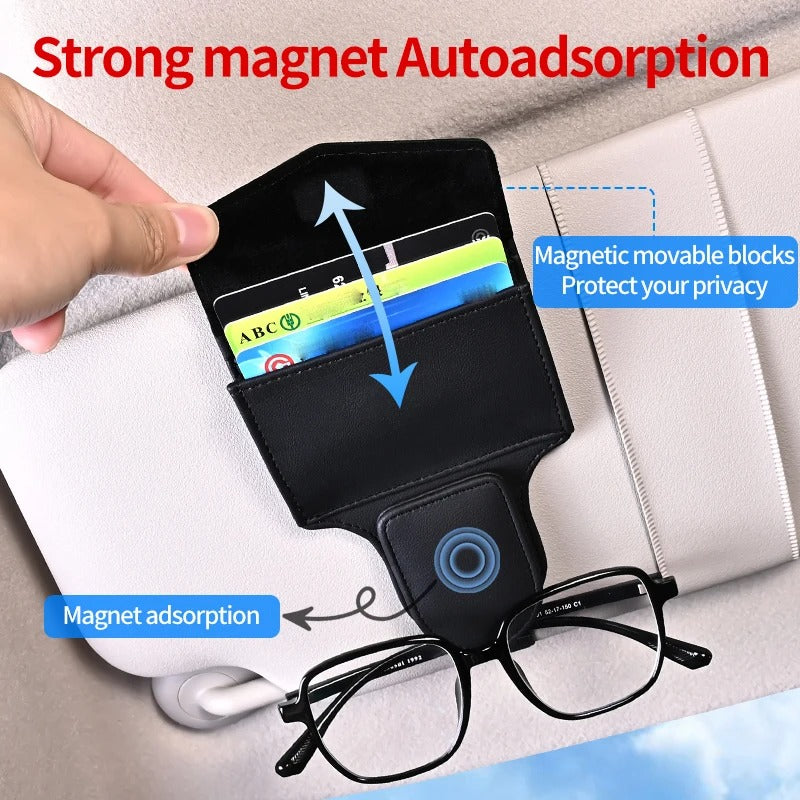 Multi-Functional Car Glasses Clip with Storage – Leather Organizer for Cards & Accessories - Delicate Leather