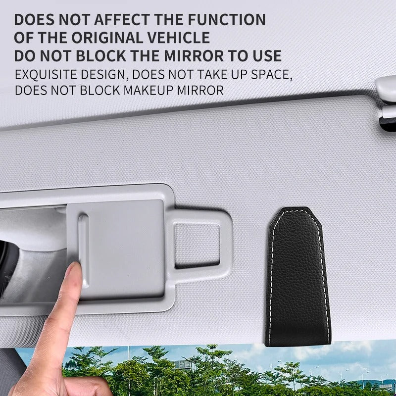 Car Glasses Clip – Multi-Functional Cowhide Sunglasses Holder with Pulley Design - Delicate Leather