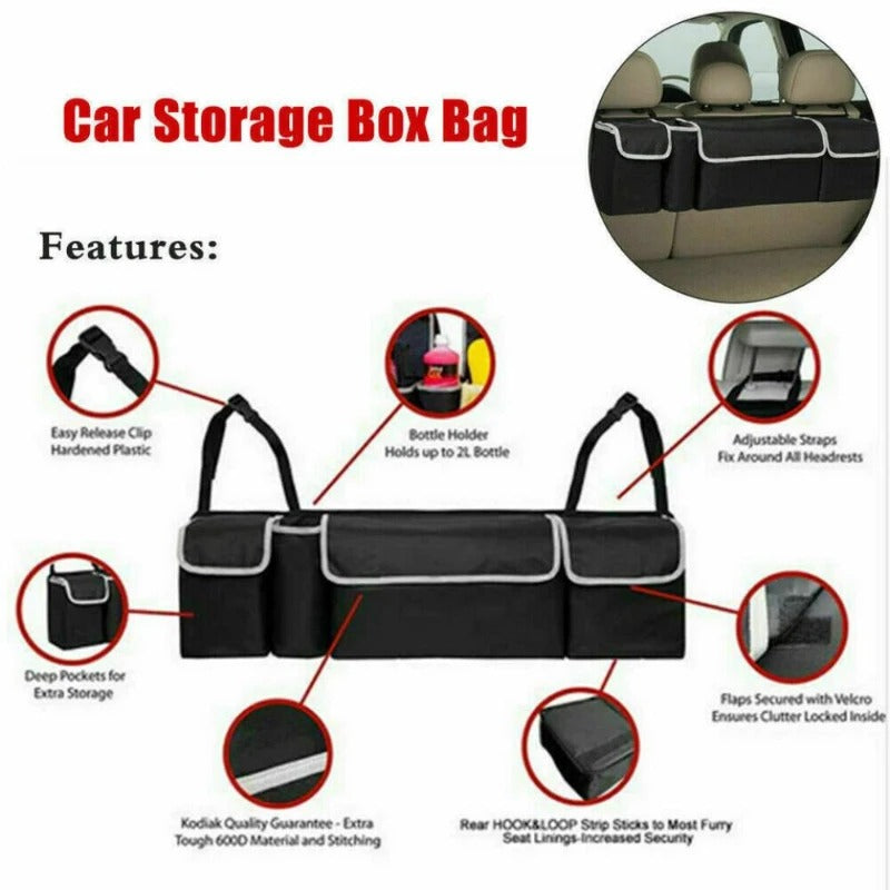 Car Trunk Organizer – Oxford Fabric Back Seat Storage Bag with 4 Pockets - Delicate Leather