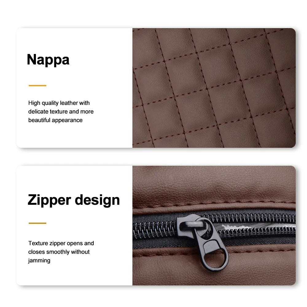 Car Armrest Pad with Tissue Box & Side Storage – Leather Console Protector - Delicate Leather