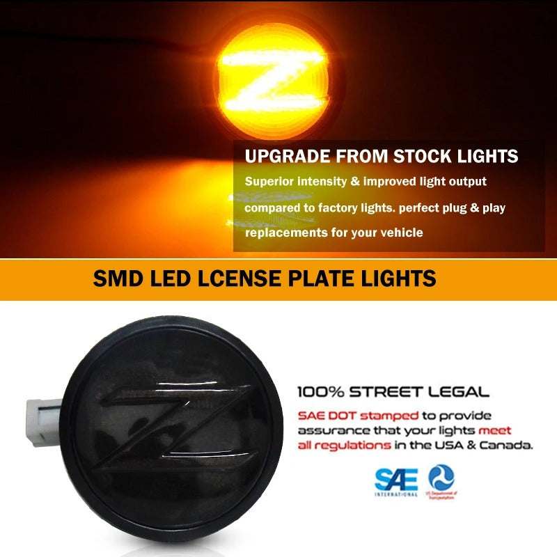 2X LED Dynamic Turn Signal Side Marker Lights - Smoked Black Lens with Sequential 'Z' for Nissan 370Z (2009-2020) - Delicate Leather
