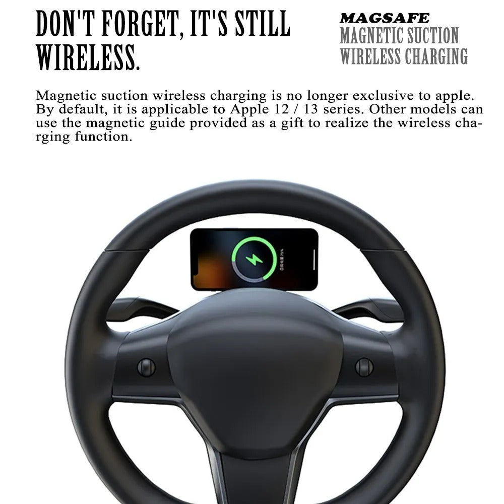 Steering Wheel Magnetic Wireless Phone Holder – Tesla Model 3/Y/S/X - Delicate Leather