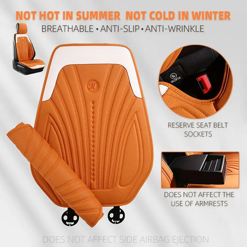 Universal Pink and White Car Seat Cover - Breathable Leather Protector Mat with Anti-Slip Design - Delicate Leather