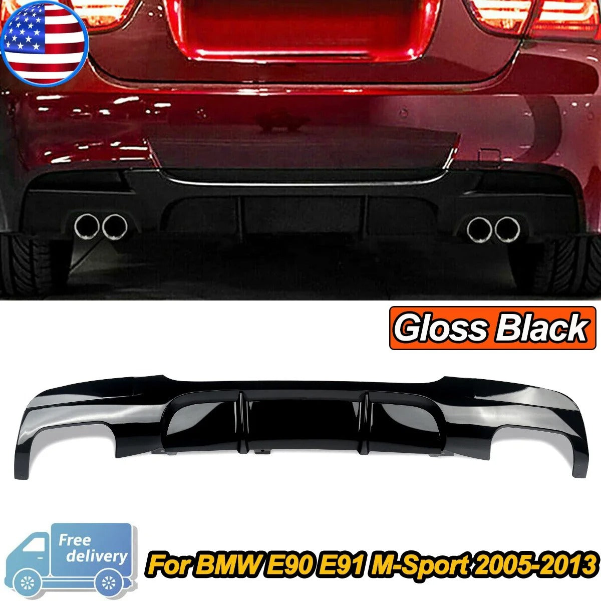 Glossy Black Performance Style Rear Bumper Diffuser for BMW 3 Series E90/E91 M Sport (2005-2013)