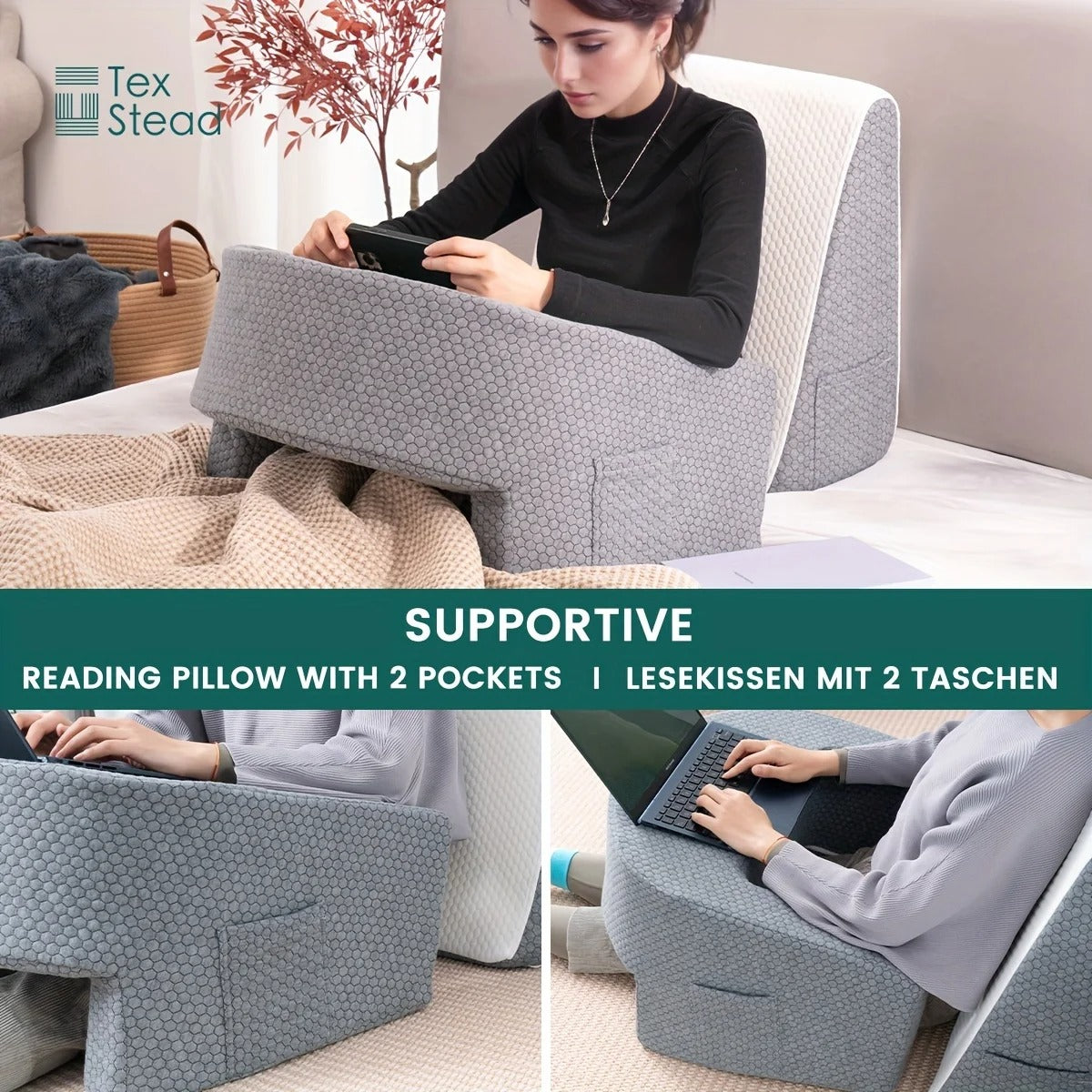 Soft Reading Pillow with Arm Rests – Lap Desk Pillow for Gaming, Working, and Relaxing - Delicate Leather