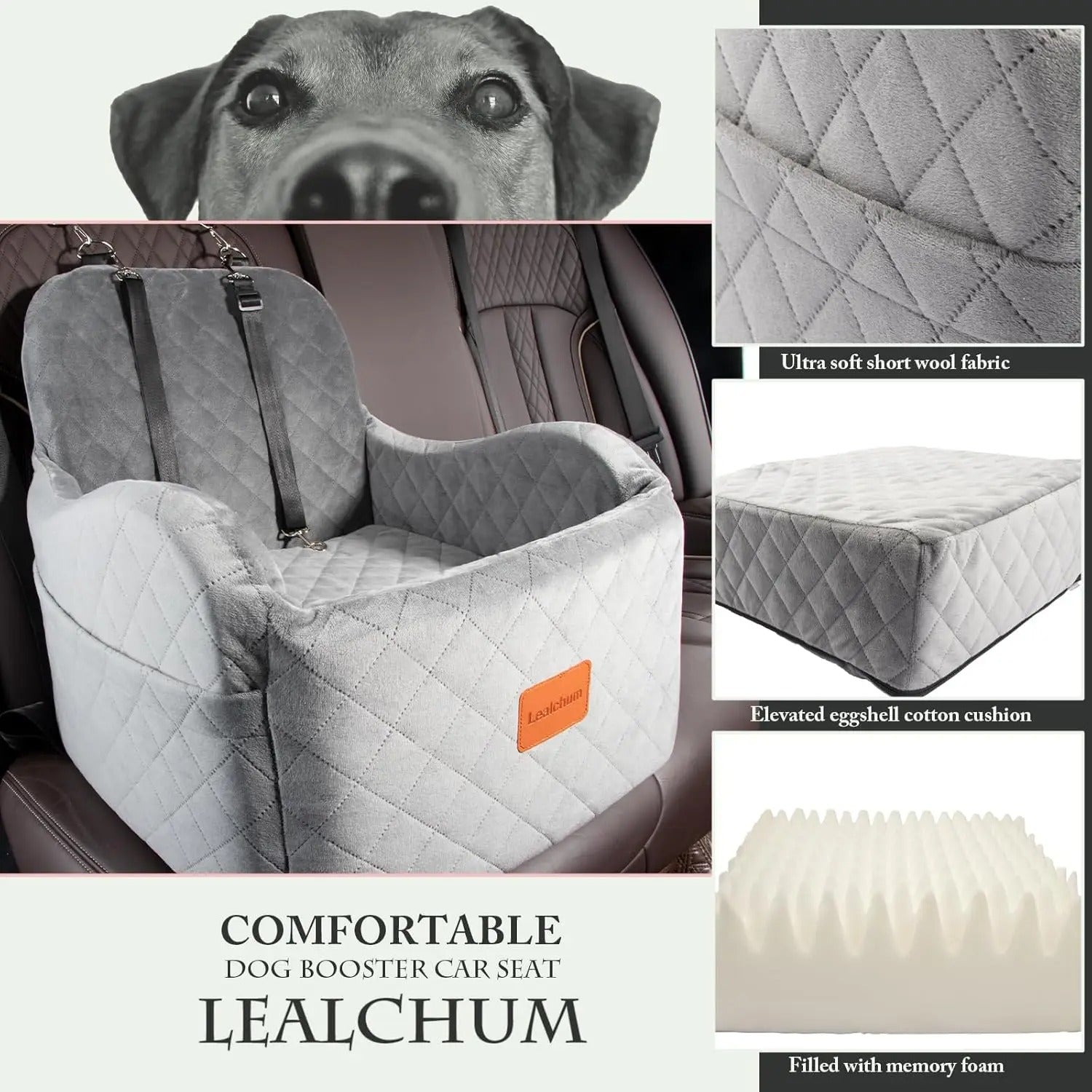 Ultra-Soft Dog Booster Car Seat – Elevated Cushion for Small & Medium Dogs - Delicate Leather