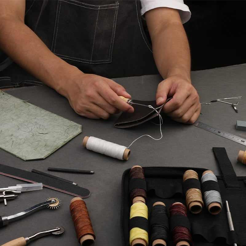 Leather Craft Working Tools Kit - Comprehensive Stitching & Sewing Repair Set for Beginners & Professionals - Delicate Leather