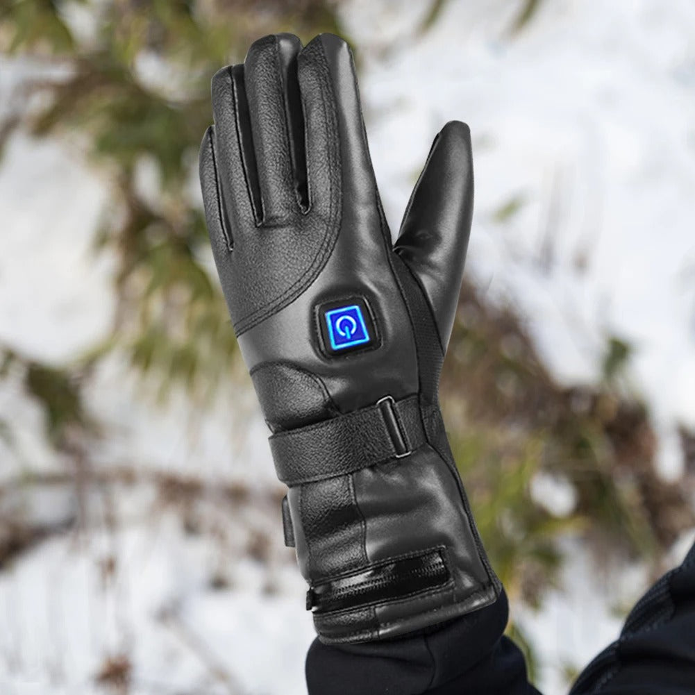 Waterproof Heated Gloves with 3 Temperature Levels – Rechargeable Hand Warmers for Outdoor Winter Activities - Delicate Leather