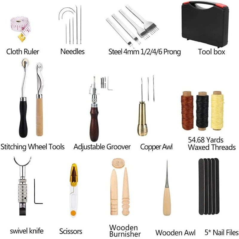 50-Piece Leather Craft Tools Kit – Complete Set for Sewing, Punching, Carving, and More - Delicate Leather