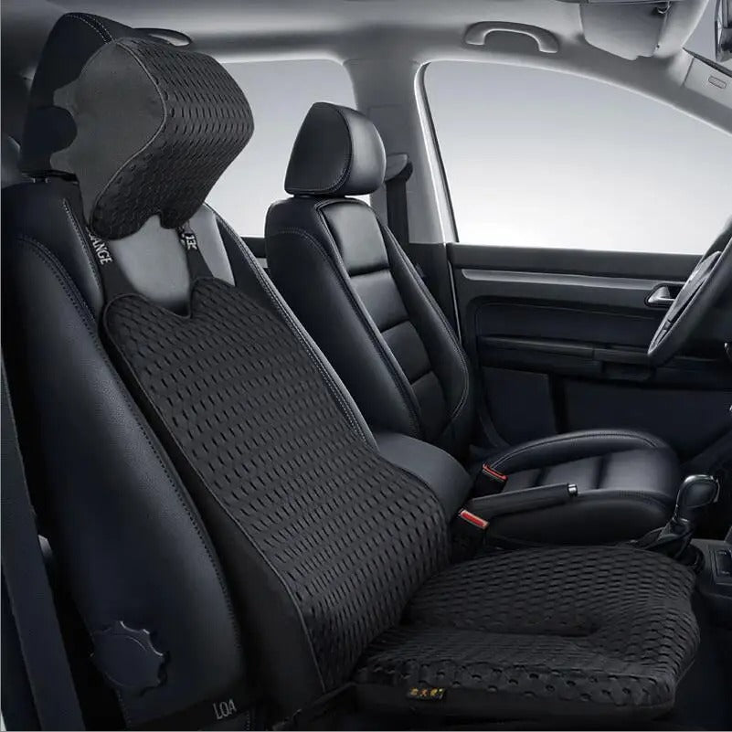 Memory Foam Car Cushion Set – Lumbar Support & Seat Cushion for Driving, Office, and Home - Delicate Leather