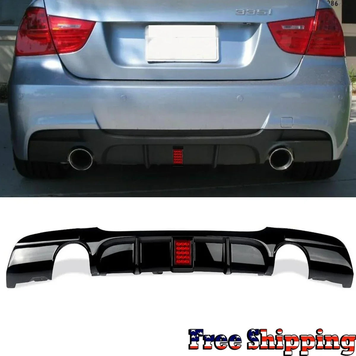 Rear Bumper Diffuser with LED Brake Light for BMW 3 Series E90/E91 (2006-2012) – M-Tech Bumper - Delicate Leather