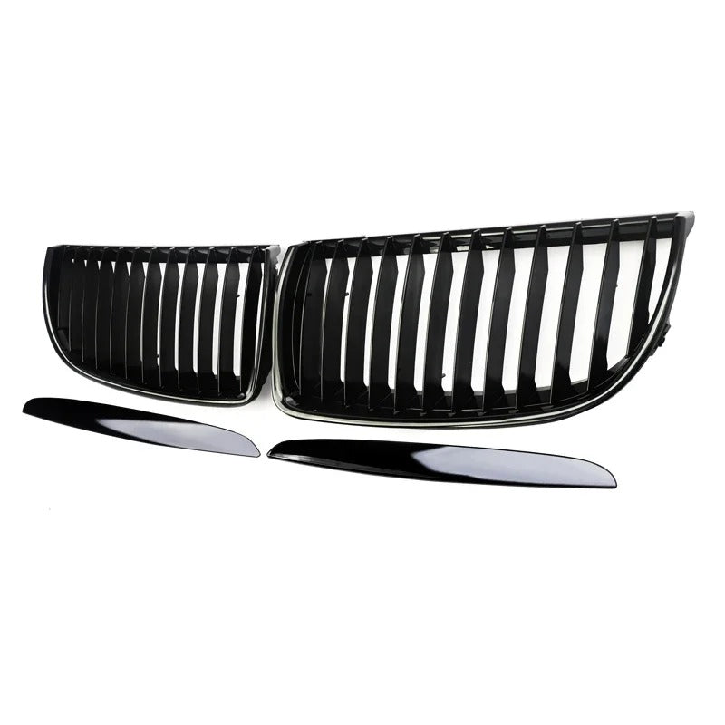Gloss Black Front Kidney Grilles for BMW 3 Series E90/E91 (2005-2008 Pre-Facelift) - Delicate Leather