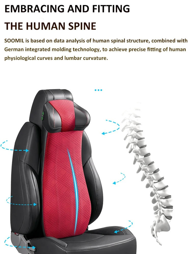 Memory Foam Car Neck Massage Pillow & Lumbar Support Cushion – Ergonomic Headrest for Travel and Auto Seat Comfort - Delicate Leather