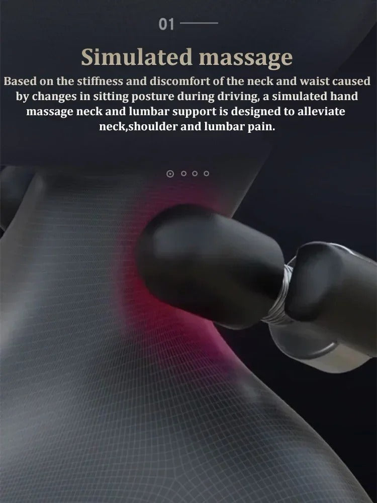 Car Massage Neck Pillow and Lumbar Support Pad – Universal Headrest and Back Support for Travel and Relaxation - Delicate Leather