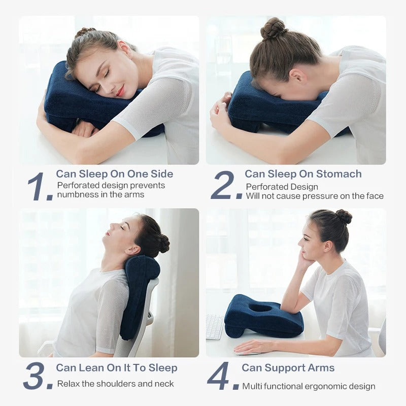 Memory Foam Nap Pillow – Orthopedic Neck and Head Support for Travel, Office, and Desk Rest - Delicate Leather