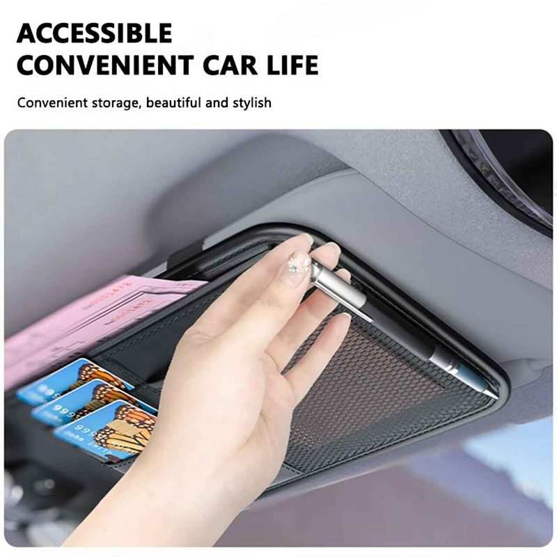 PU Leather Car Sun Visor Organizer – Multi-Pocket Storage Bag with Card Holder, Glasses Clip & Document Pocket - Delicate Leather