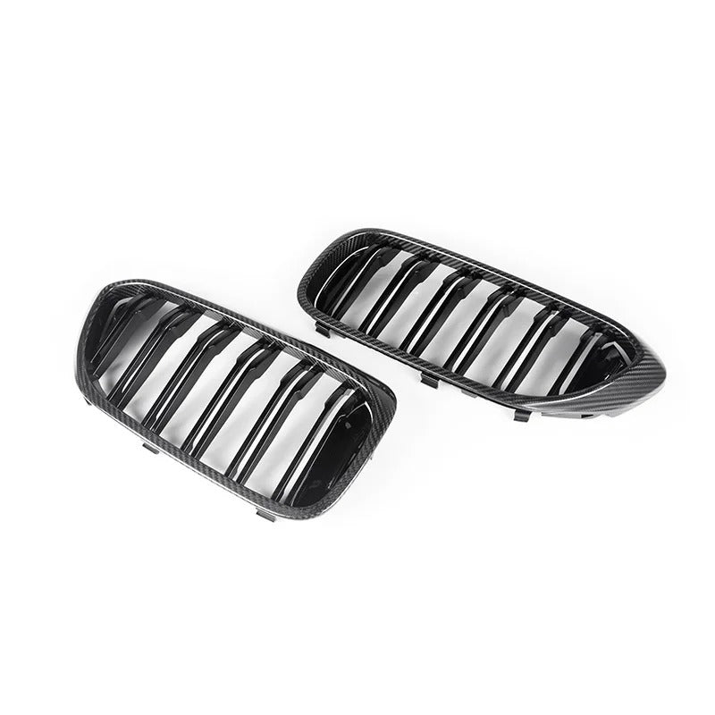 Real Carbon Fiber 2-Slat Front Kidney Grille for BMW 5 Series G30/G31 & F90 M5 (2017-2019 Pre-LCI) - Delicate Leather