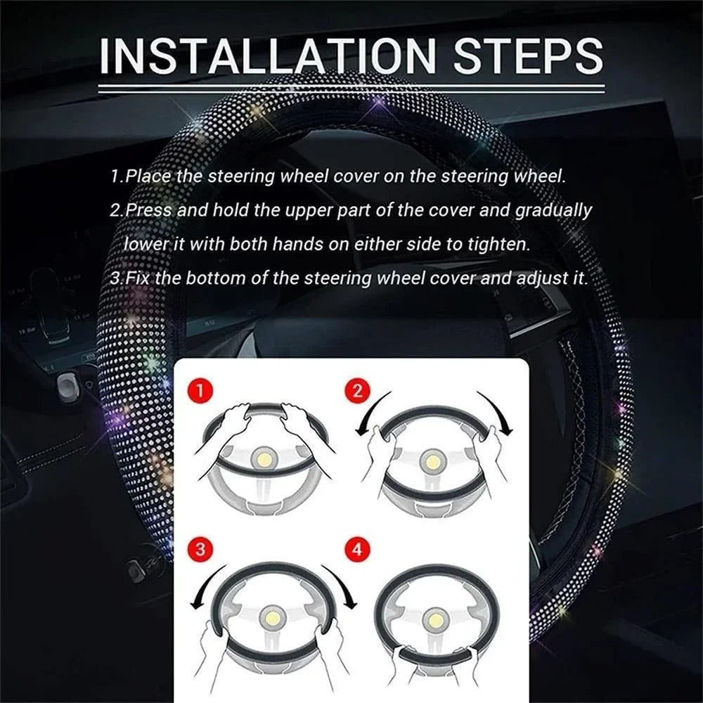 Pack 2 Crystal Car Steering Wheel Cover For Women Girls Cute Glitter Steer Wheel Cover Bling Rhinestone Diamond Car Steering Charm Protection, Car Steering Wheel Cover, Car Accessories 04