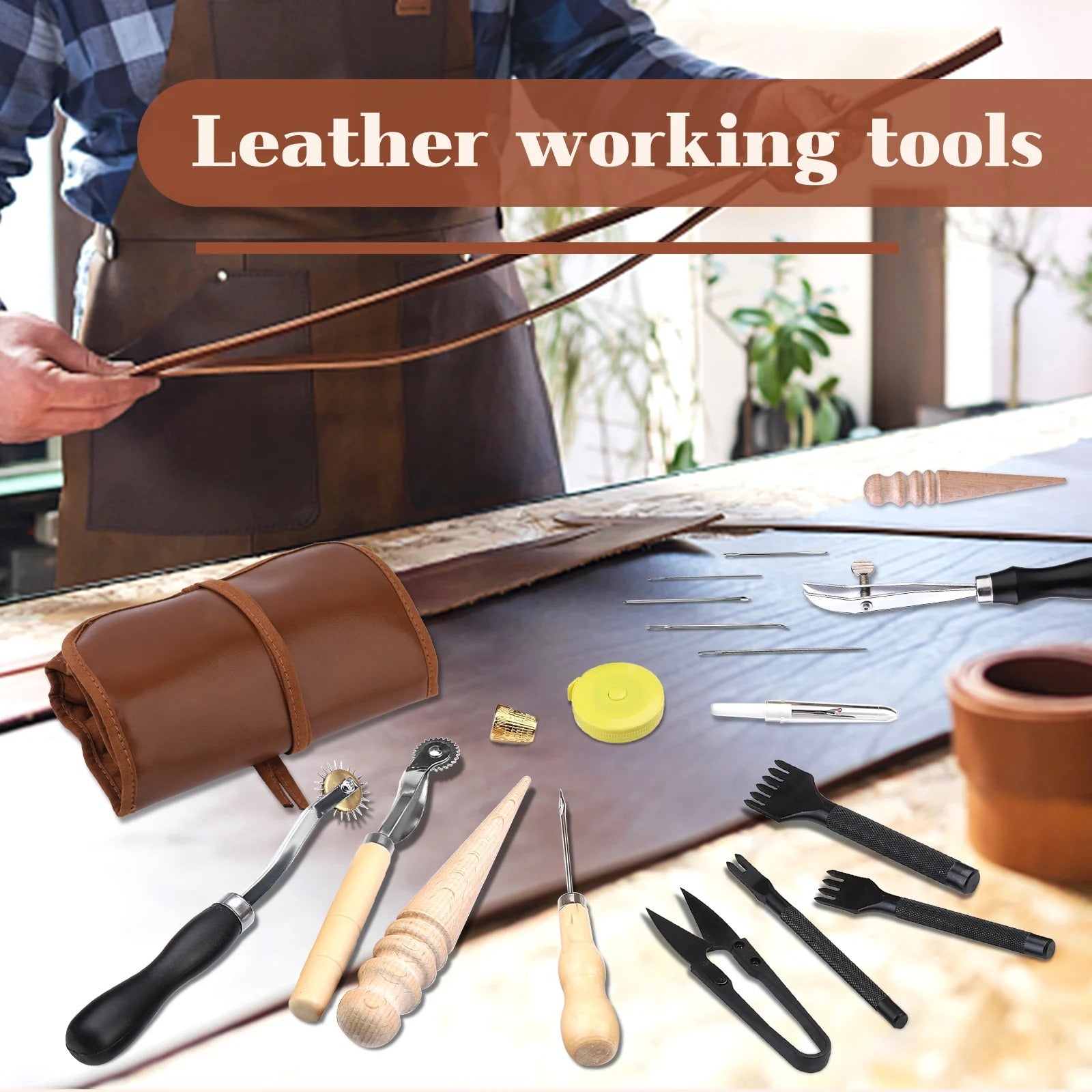 55PCS Leather Working Tools Set – Complete Kit with Stitching Groover, Beveler, Sewing Thread, and More