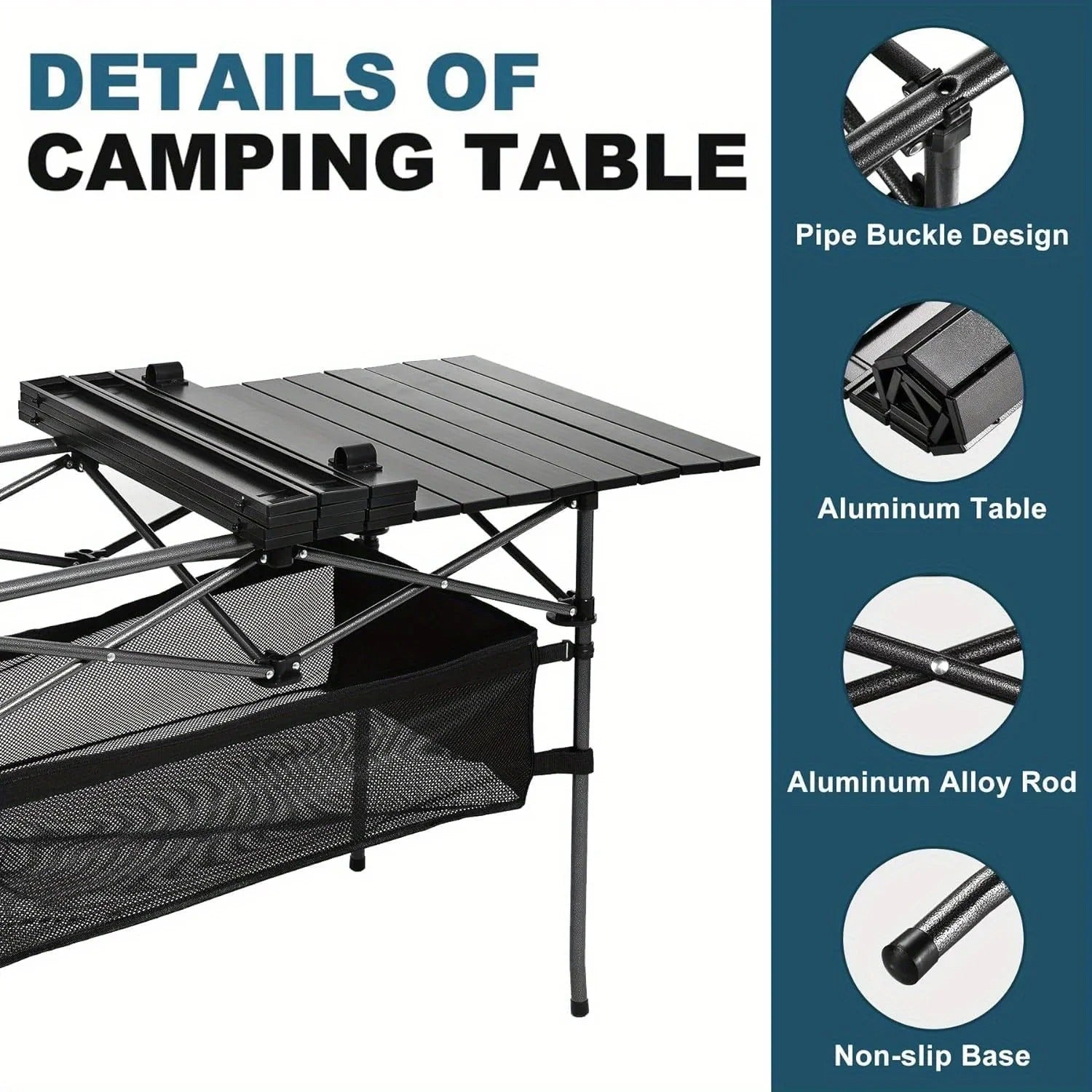 Lightweight Foldable Camping Table – Portable Aluminum Roll-Up Table with Carry Bag - Delicate Leather