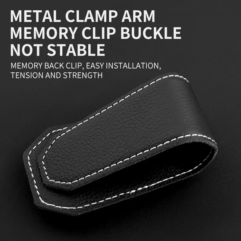 Car Glasses Clip – Multi-Functional Cowhide Sunglasses Holder with Pulley Design - Delicate Leather