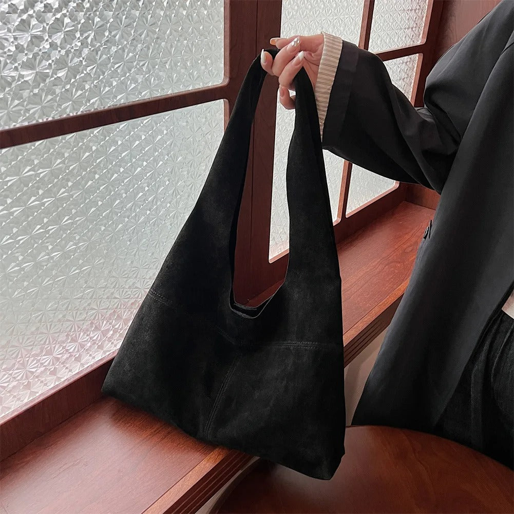 Women’s Faux Suede Tote Bag – Vintage Shoulder Handbag with Large Capacity