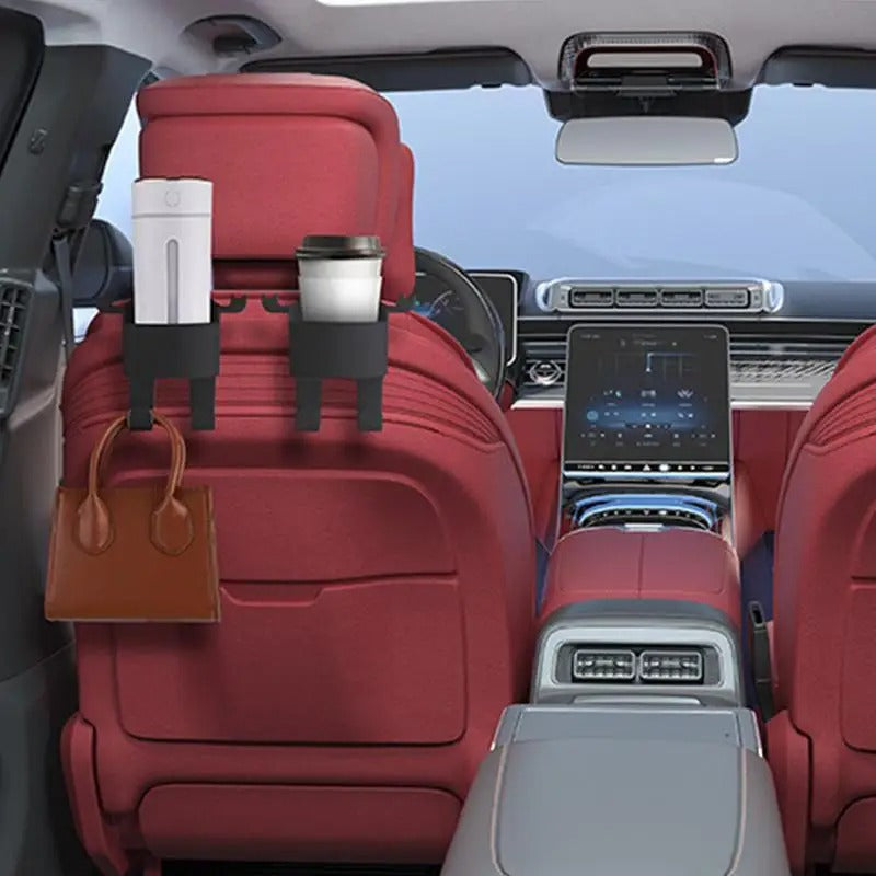 Multifunctional Car Seat Cup Holder - Headrest Drink Holder & Hanger for Beverages, Bottles, and Coffee Cups - Delicate Leather