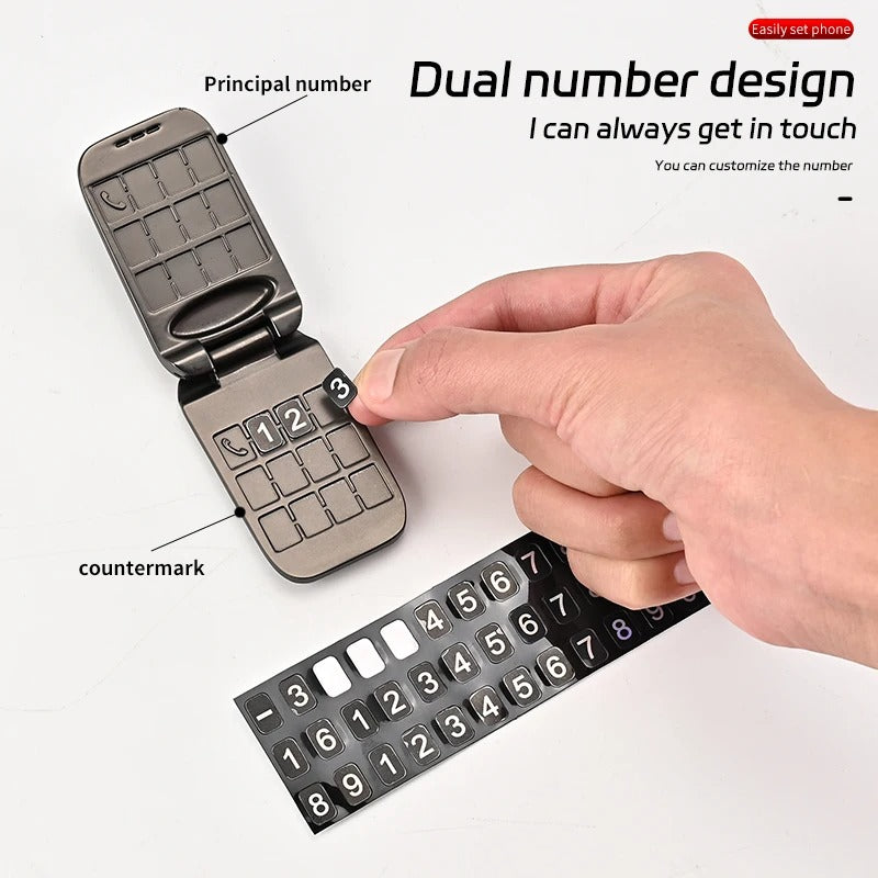 Metal Double Number Temporary Parking Plate – Concealed Clamshell Design - Delicate Leather