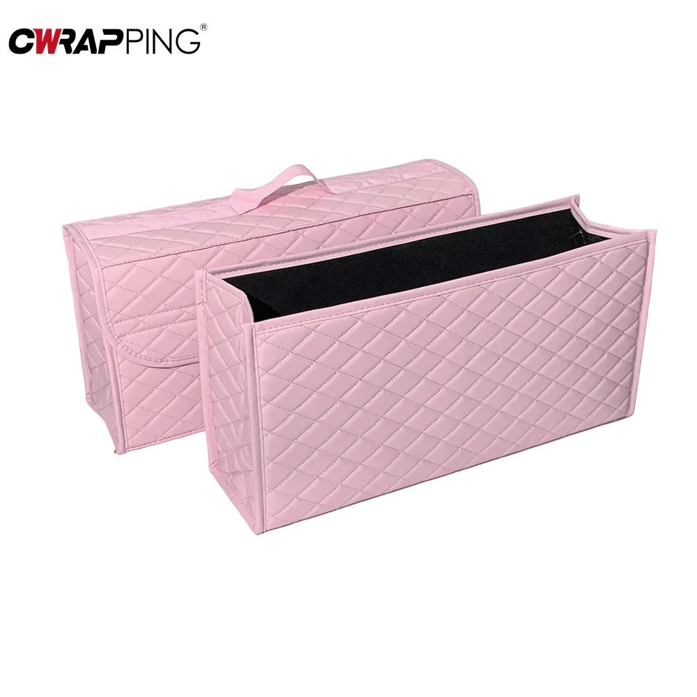 Pink Car Trunk Organizer Box – Large Foldable Cargo Storage for Car Accessories - Delicate Leather