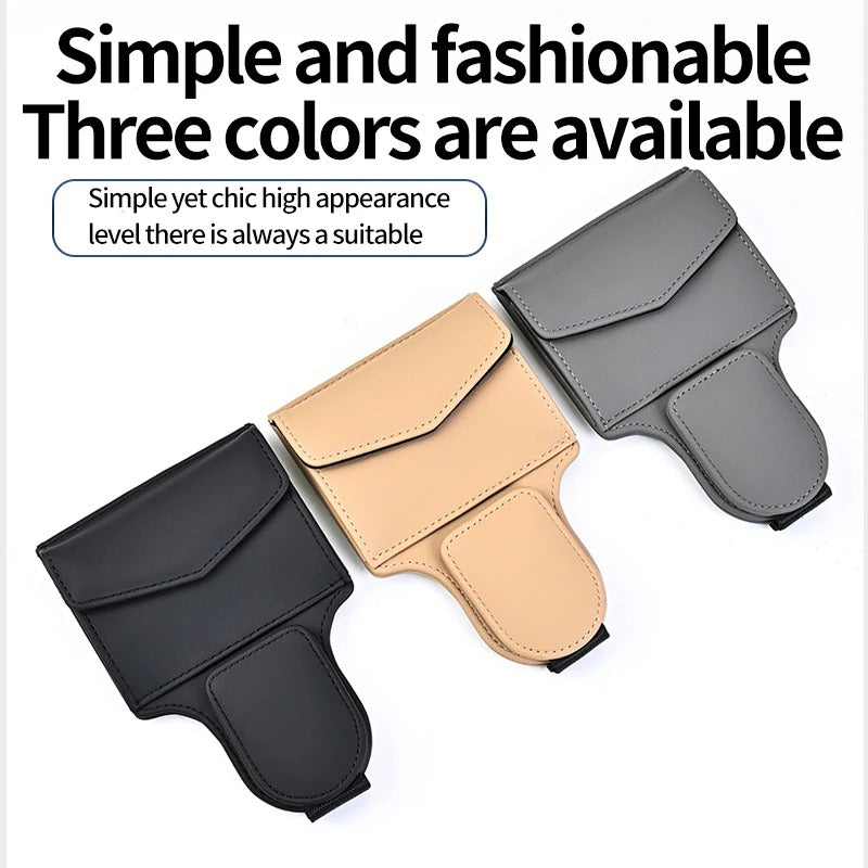 Multi-Functional Car Glasses Clip with Storage – Leather Organizer for Cards & Accessories - Delicate Leather