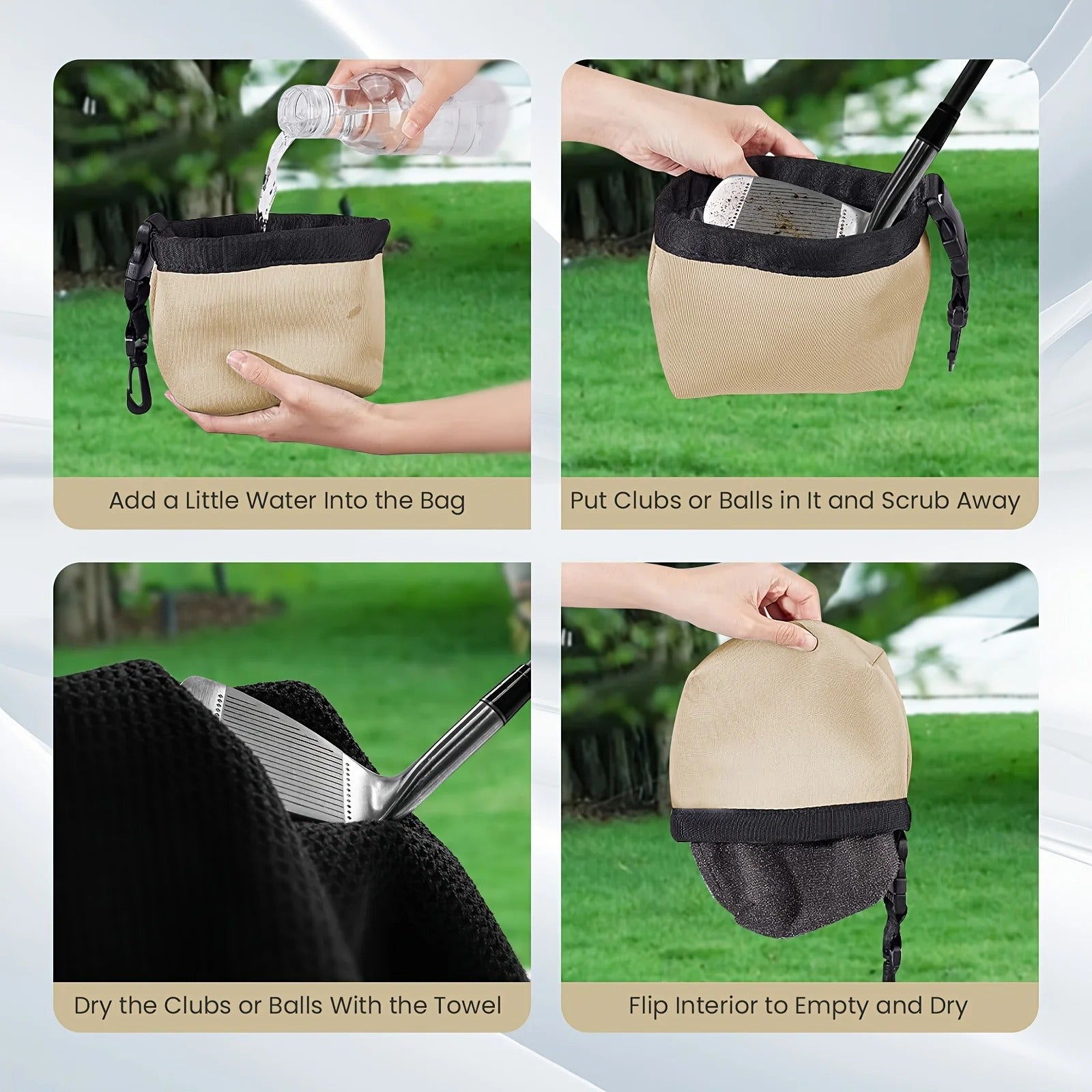 Waterproof Golf Club & Ball Cleaning Bag – Machine Washable with Buckle Attachment