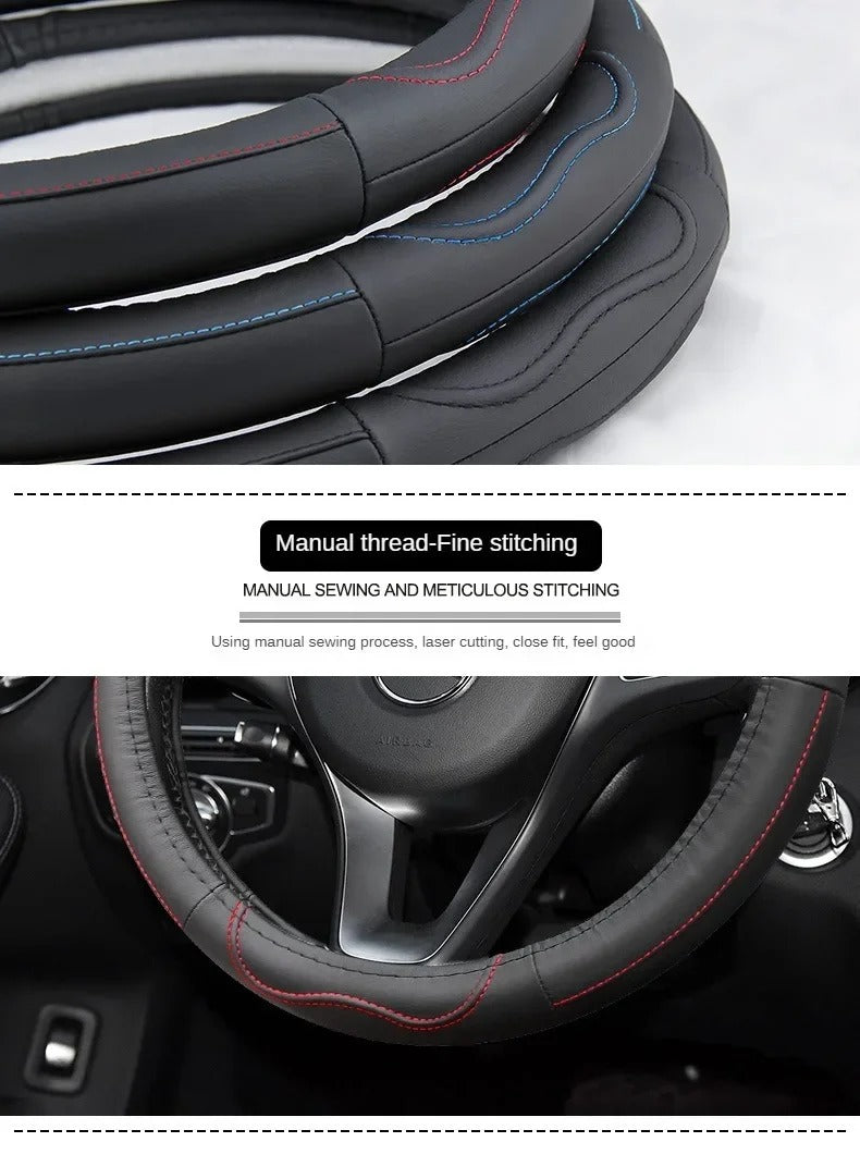 Leather Steering Wheel Cover for All Seasons – Anti-Slip Universal Car Steering Wheel Protector