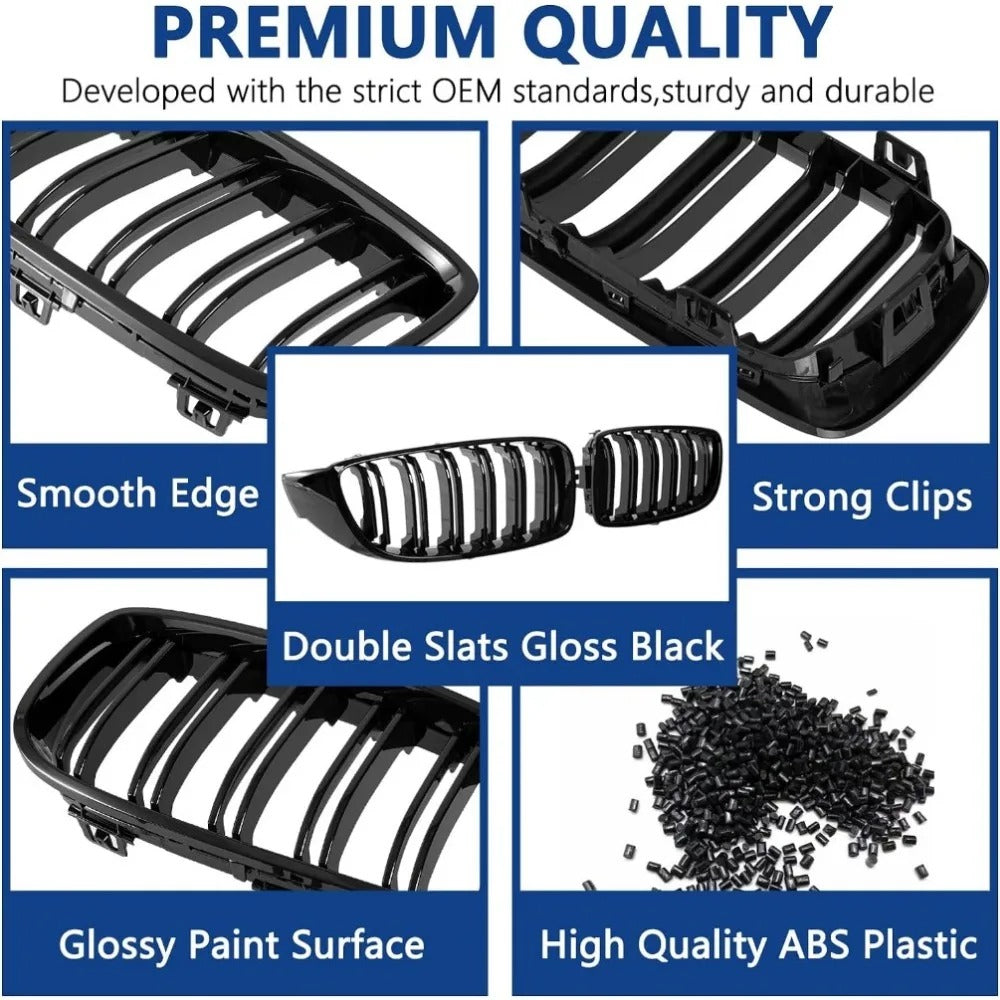 Gloss Black Double Slats Front Kidney Grille for BMW 4 Series F32/F33/F36 & M3/M4 (2013-2019)