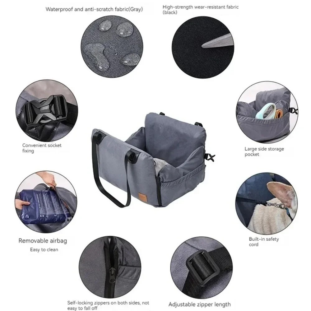 Thick Pet Car Seat Travel Carrier - Detachable, Washable, Ultra-Soft Travel Bed for Cats & Dogs - Delicate Leather
