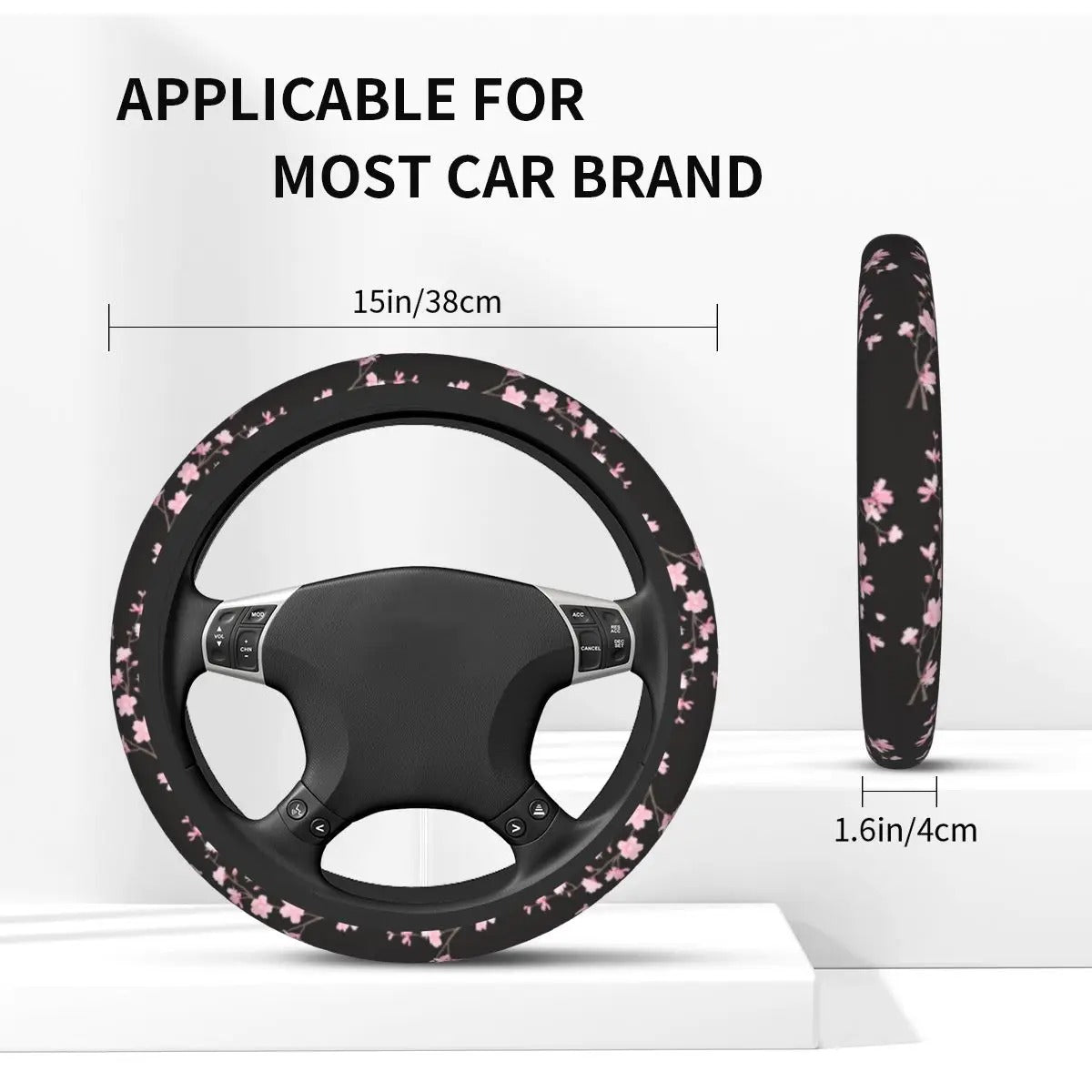 Sakura Sky Steer Wheel Cover, Cherry Blossom Steering Wheel Cover Cute, Japanese Aesthetic Car Decor, Car Accessories 07 - Delicate Leather
